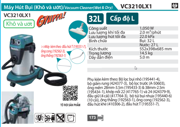 VC3210LX1  Máy Hút Bụi(ướt&khô)